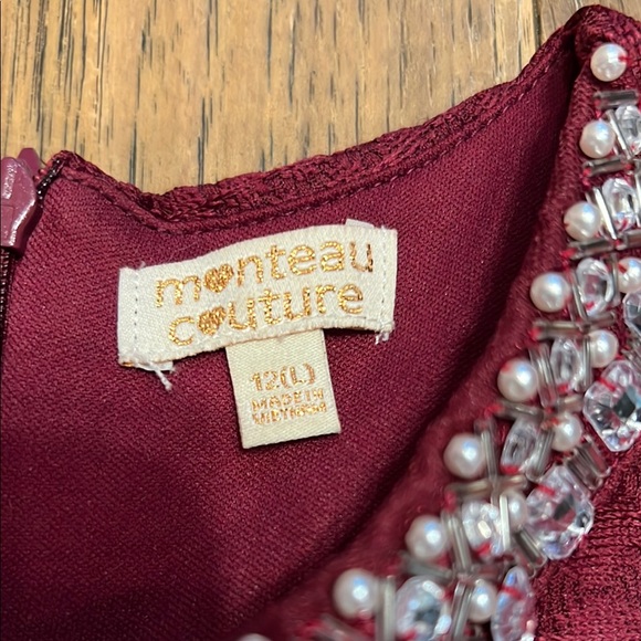 Elegant Maroon Kids Dress with Pearl Neckline - Picture 3 of 3